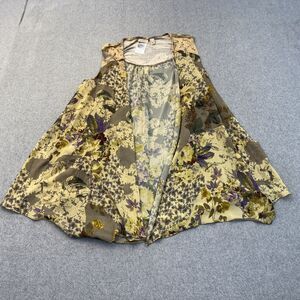 Logo Lori Goldstein Cover Cardigan Womens Small Yellow Floral Semi Sheer Flowy
